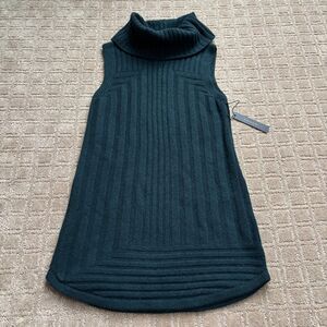 Tahari Yak Hair Wool Cowl Neck Sweater Women's M Teal Ribbed Longline Sleeveless